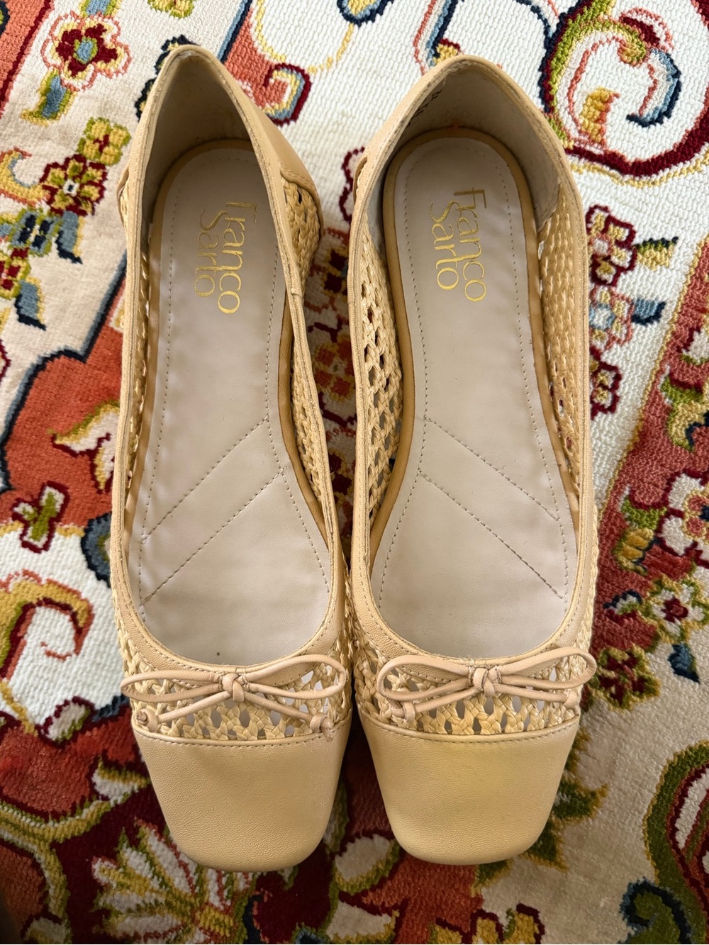 Franco Sarto Beige Woven Ballet Flats with Bow